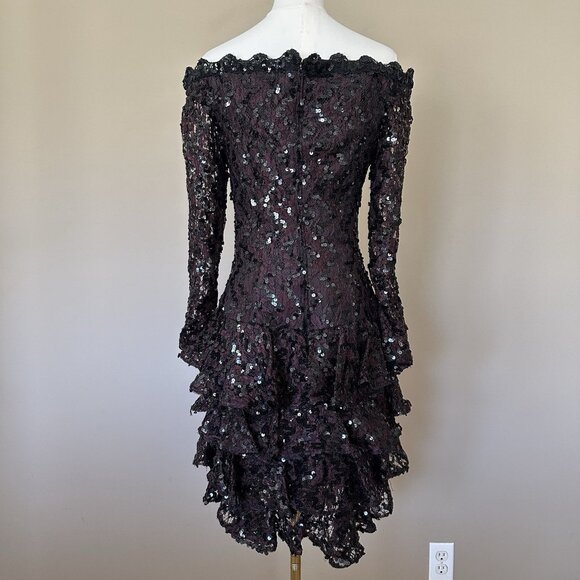 Vintage Lillie Rubin sz 6 80s 90s Black Brown Sequin Cocktail Prom Dress Formal - Picture 5 of 12